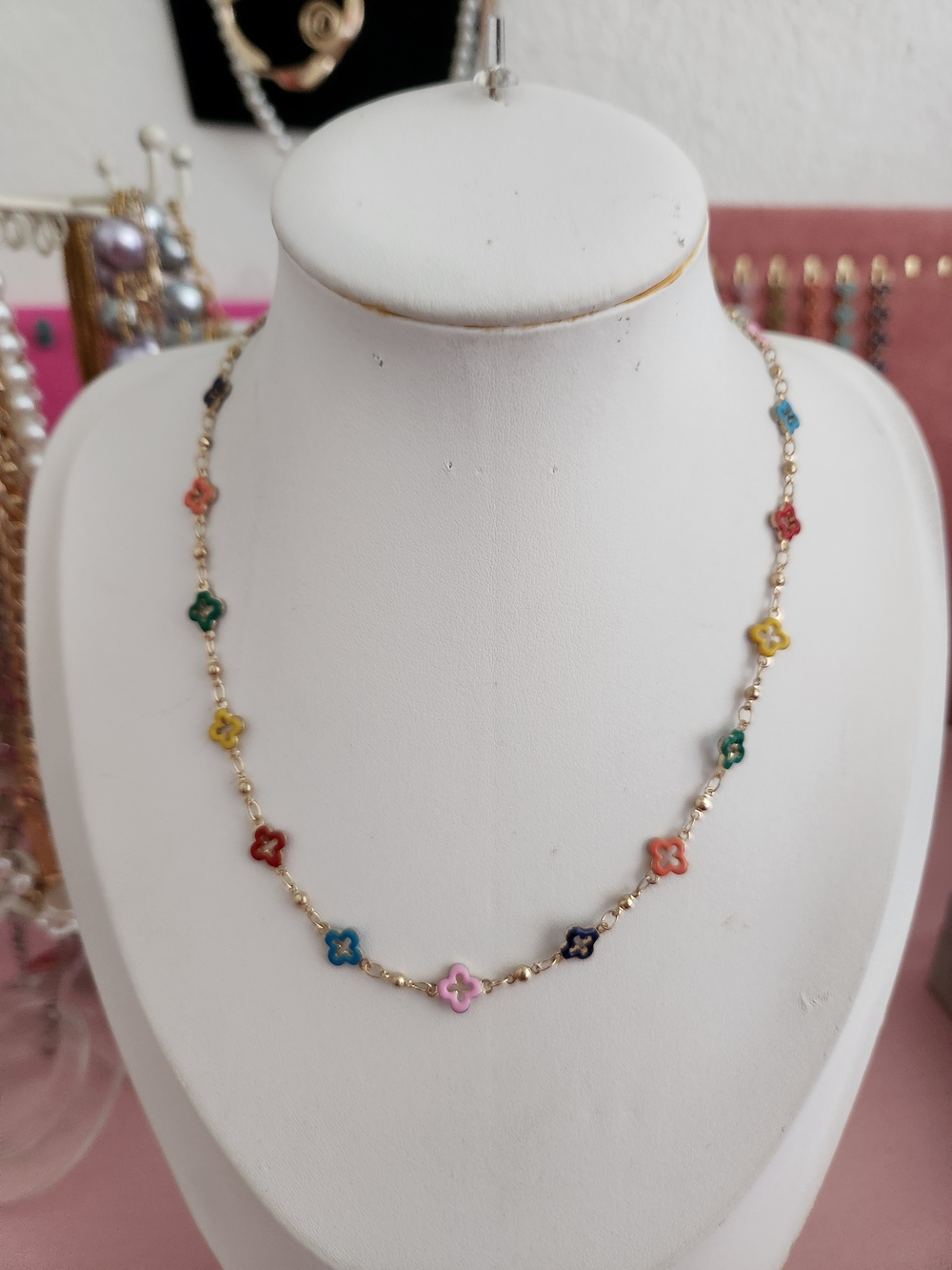 Gold Multicolor Clover Link Necklace - Women Jewelry